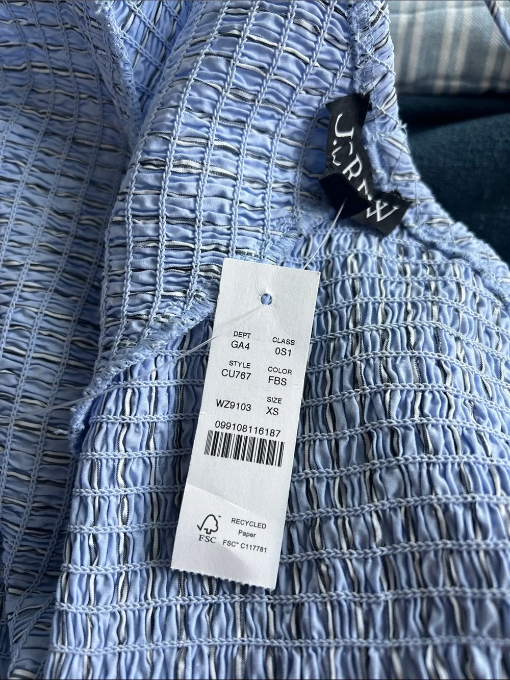Jcrew smocked midi dress light blue cotton striped j.crew new NWT halter